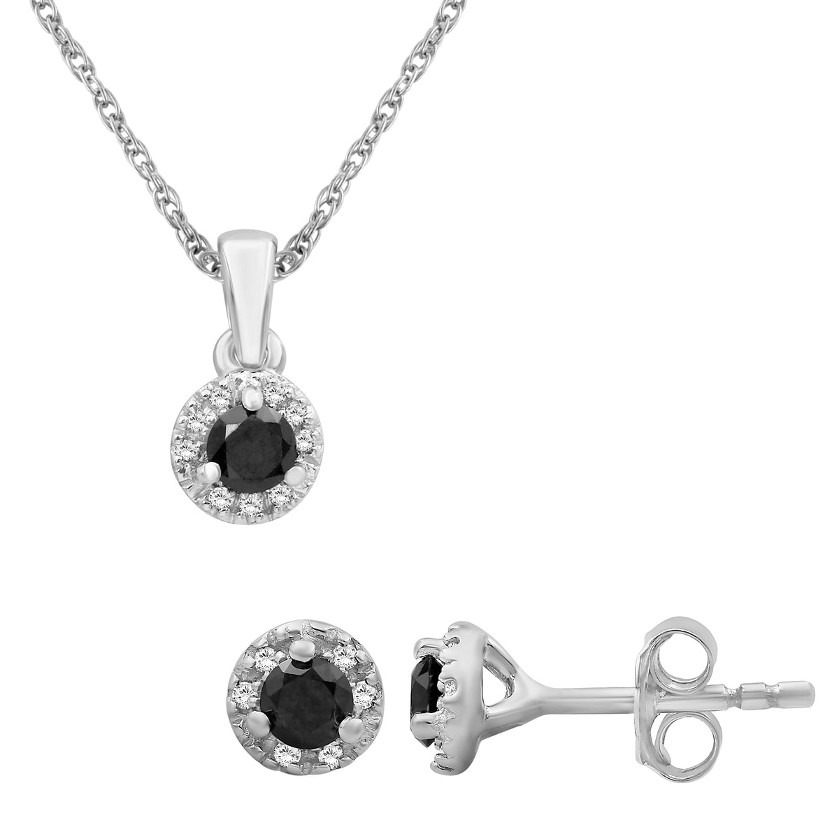 1/2 ctw Black and White Diamond Earrings Pendant set in Sterling Silver