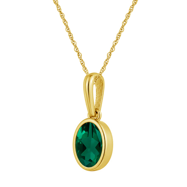 7x5 Oval Gemstone 14K Gold Over Silver Pendant (8R Rope Chain)