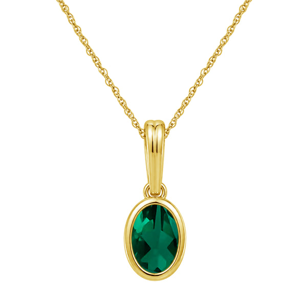 7x5 Oval Gemstone 14K Gold Over Silver Pendant (8R Rope Chain)