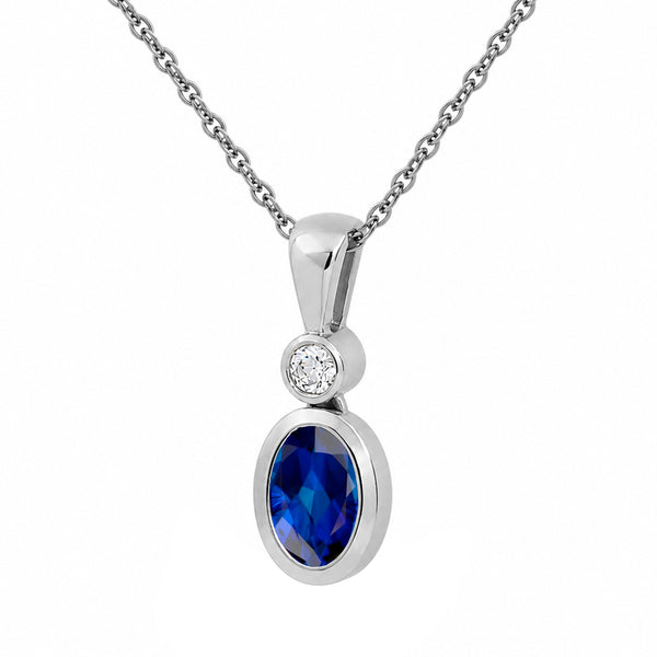 7x5 Oval Gemstone and Created White Sapphire Sterling Silver Pendant (8R Rope Chain)