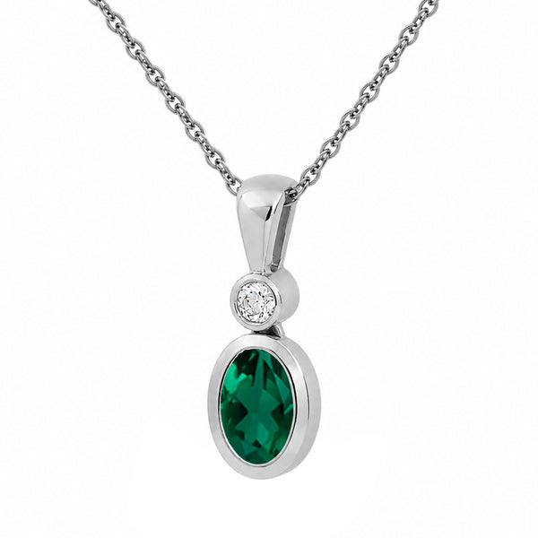 7x5 Oval Gemstone and Created White Sapphire Sterling Silver Pendant (8R Rope Chain)