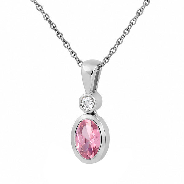 7x5 Oval Gemstone and Created White Sapphire Sterling Silver Pendant (8R Rope Chain)
