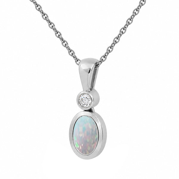 7x5 Oval Gemstone and Created White Sapphire Sterling Silver Pendant (8R Rope Chain)