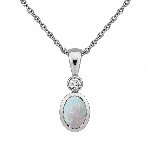 7x5 Oval Gemstone and Created White Sapphire Sterling Silver Pendant (8R Rope Chain)