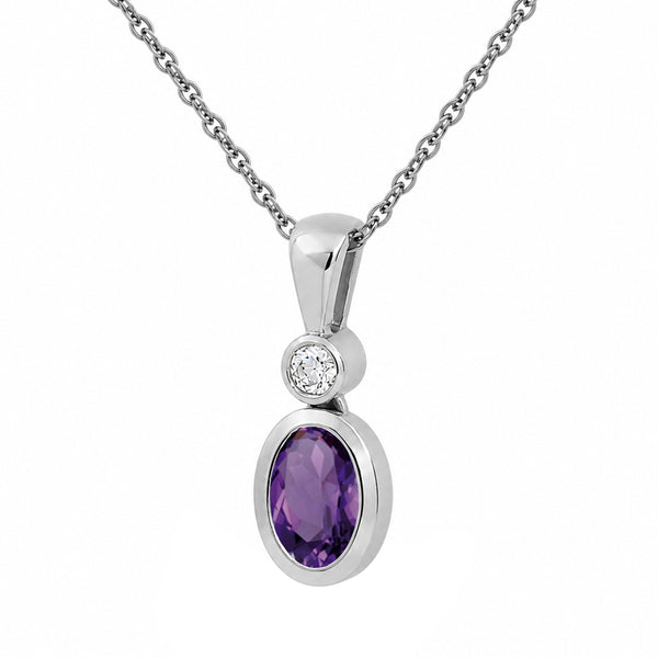 7x5 Oval Gemstone and Created White Sapphire Sterling Silver Pendant (8R Rope Chain)