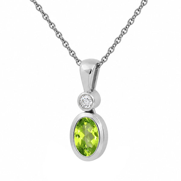 7x5 Oval Gemstone and Created White Sapphire Sterling Silver Pendant (8R Rope Chain)