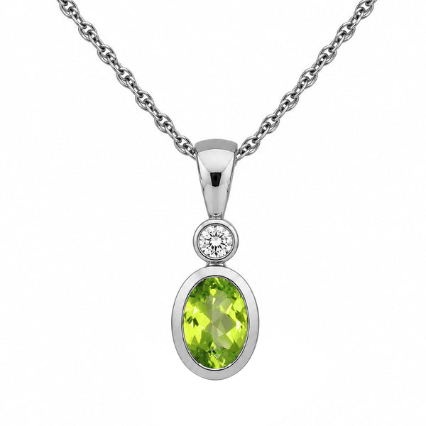 7x5 Oval Gemstone and Created White Sapphire Sterling Silver Pendant (8R Rope Chain)