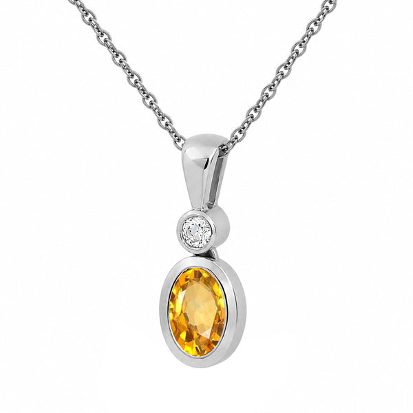 7x5 Oval Gemstone and Created White Sapphire Sterling Silver Pendant (8R Rope Chain)