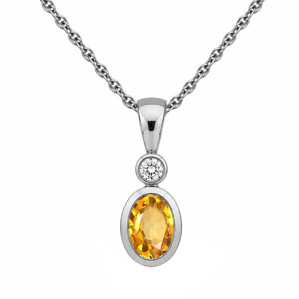 7x5 Oval Gemstone and Created White Sapphire Sterling Silver Pendant (8R Rope Chain)