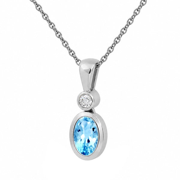 7x5 Oval Gemstone and Created White Sapphire Sterling Silver Pendant (8R Rope Chain)