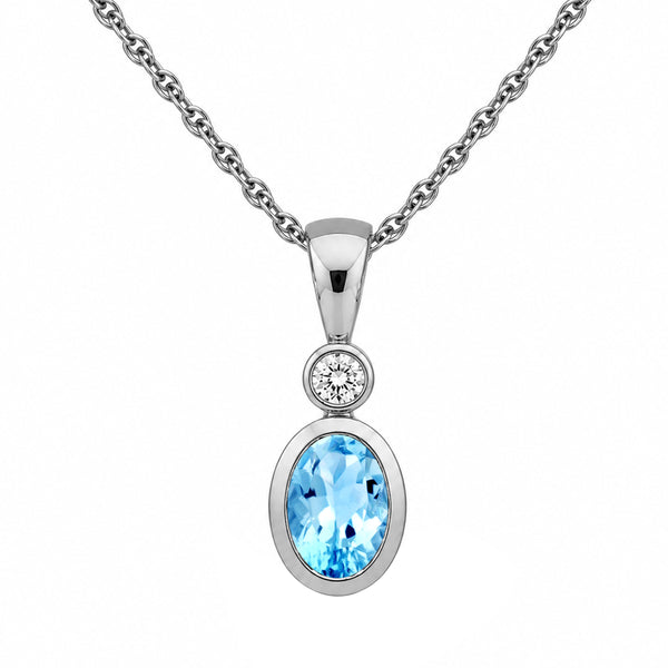 7x5 Oval Gemstone and Created White Sapphire Sterling Silver Pendant (8R Rope Chain)