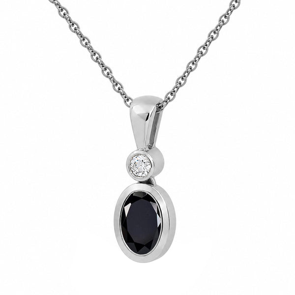 7x5 Oval Gemstone and Created White Sapphire Sterling Silver Pendant (8R Rope Chain)