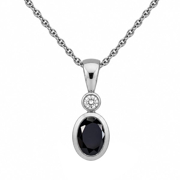 7x5 Oval Gemstone and Created White Sapphire Sterling Silver Pendant (8R Rope Chain)