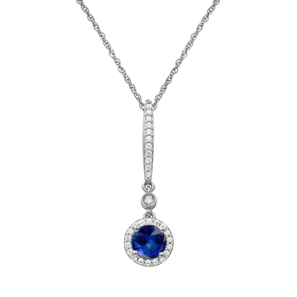 Gemstone and Created White Sapphire Pendant (8R Rope Chain) Assorted Colors
