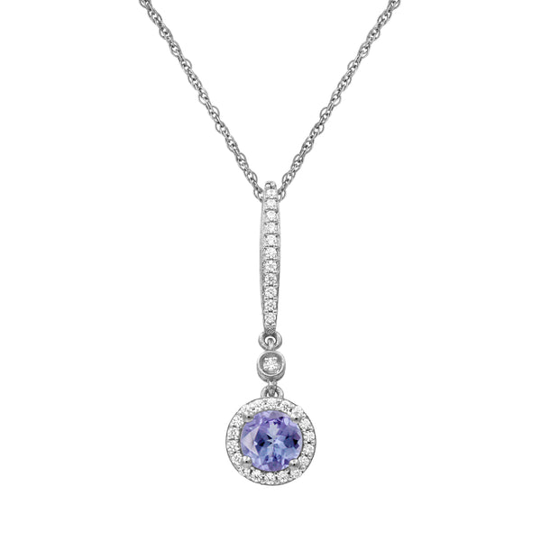 Gemstone and Created White Sapphire Pendant (8R Rope Chain) Assorted Colors