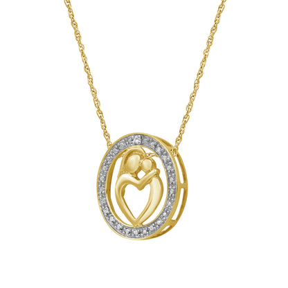 Accent White Diamond MOM Pendant in 14K Gold over Silver