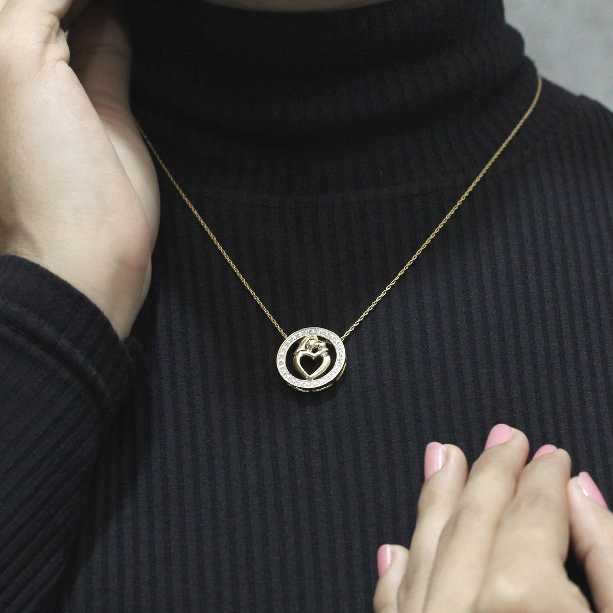Accent White Diamond MOM Pendant in 14K Gold over Silver