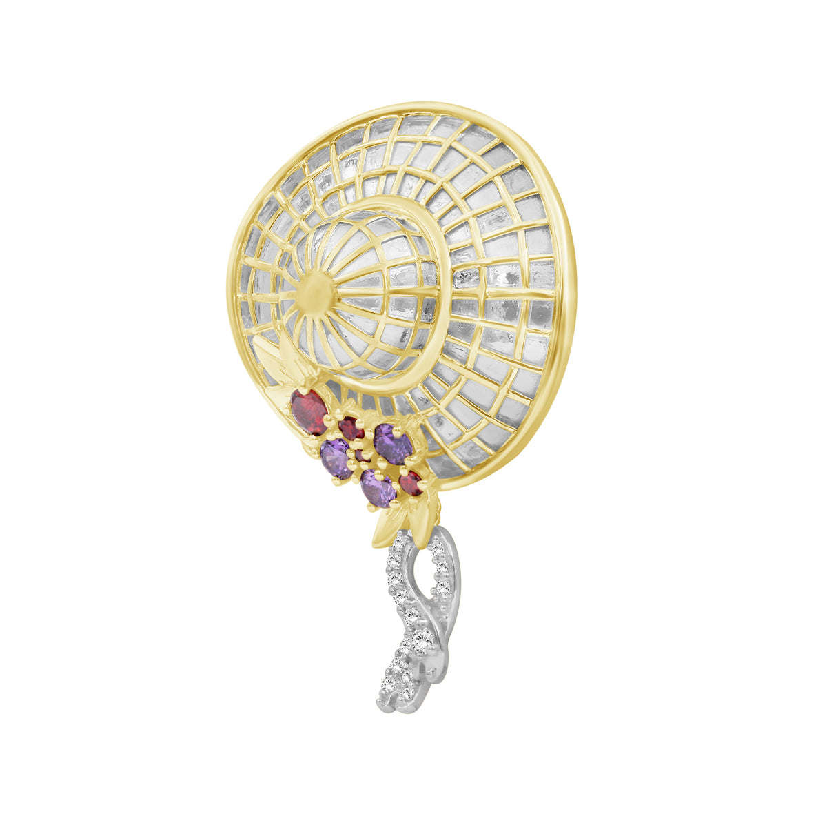 Created Multicolor Gemstone and Created White Sapphire Two-Tone Sterling Silver Pendant