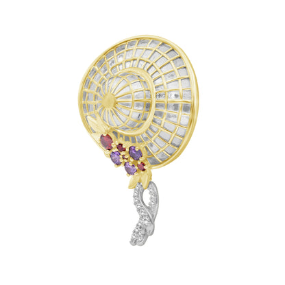 Created Multicolor Gemstone and Created White Sapphire Two-Tone Sterling Silver Pendant