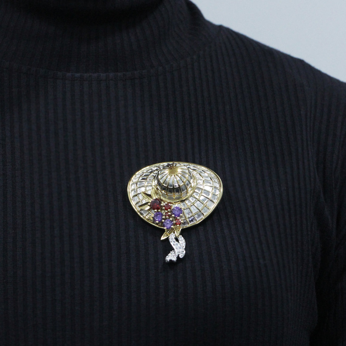 Created Multicolor Gemstone and Created White Sapphire Two-Tone Sterling Silver Pendant