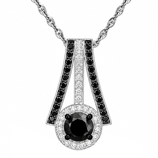 1.00 Carat Black and White Diamond Sterling Silver Pendant ( 8R Rope Chain )