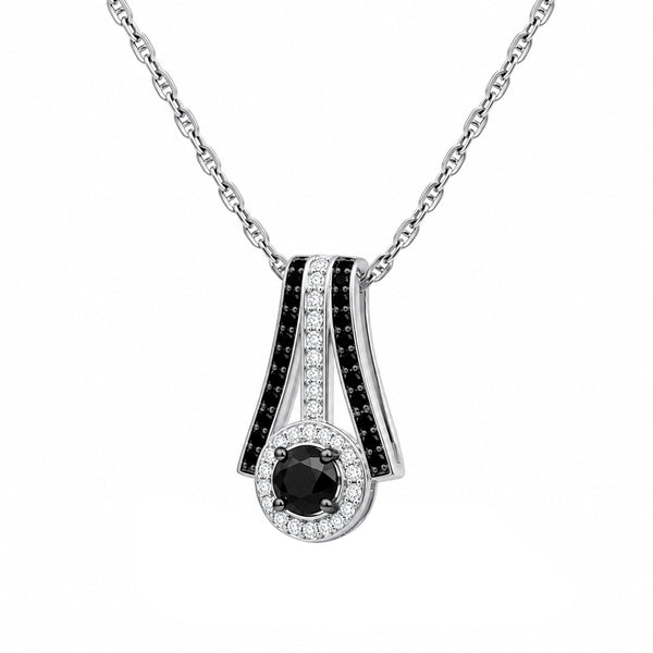 1.00 Carat Black and White Diamond Sterling Silver Pendant ( 8R Rope Chain )