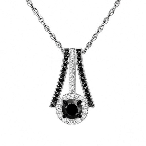 1.00 Carat Black and White Diamond Sterling Silver Pendant ( 8R Rope Chain )