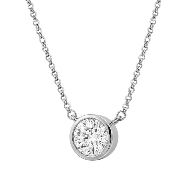 1.50 Carat T.W Lab Grown Diamond Sterling Silver Bezal Set Pendant ( Cable Chain )