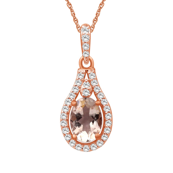 Morgnite and 1/6 Carat T.W White Diamond 14K Rose Gold Over Silver Pendant (8R Rope Chain)