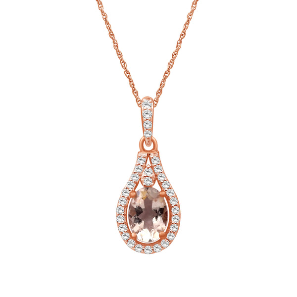 Morgnite and 1/6 Carat T.W White Diamond 14K Rose Gold Over Silver Pendant (8R Rope Chain)