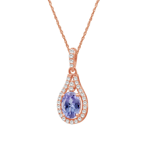 Tanzanite and 1/6 Carat T.W White Diamond 14K Rose Gold Over Silver Pendant (8R Rope Chain)