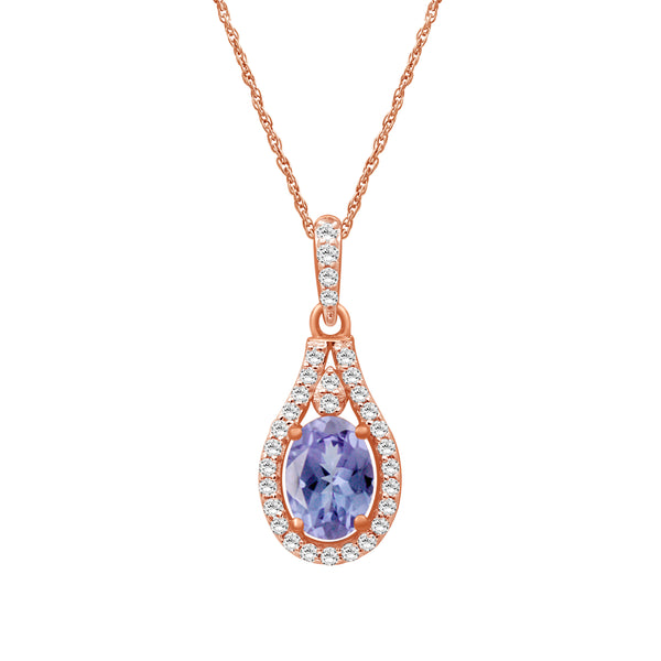 Tanzanite and 1/6 Carat T.W White Diamond 14K Rose Gold Over Silver Pendant (8R Rope Chain)