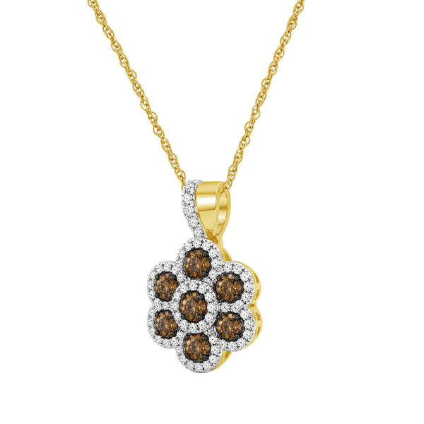 1/2 Carat T.W. Champagne and White Diamond 14K Gold Over Silver Pendant (8R Rope chain)