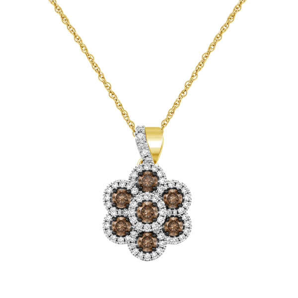 1/2 Carat T.W. Champagne and White Diamond 14K Gold Over Silver Pendant (8R Rope chain)