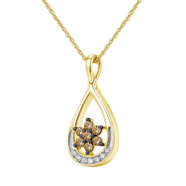 1/2 Carat T.W. Champagne and White Diamond 14K Gold Over Silver Pendant