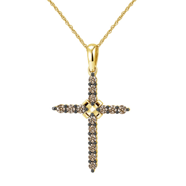 1/2 Carat T.W. Champagne and White Diamond 14K Gold Over Silver Pendant (8R Rope chain)