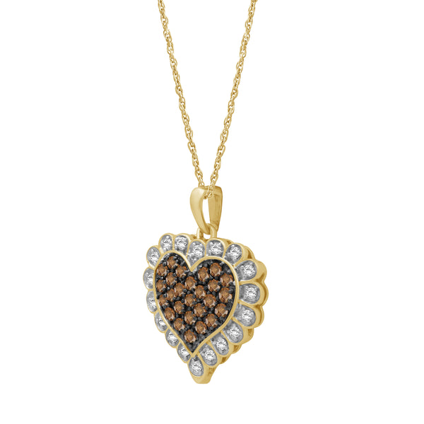 1/2 Carat T.W. Champagne and White Diamond 14K Gold Over Silver Pendant (8R Rope chain)