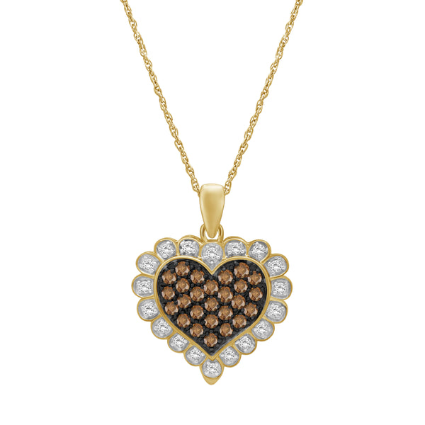 1/2 Carat T.W. Champagne and White Diamond 14K Gold Over Silver Pendant (8R Rope chain)