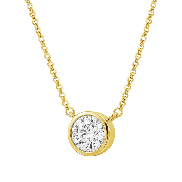 1.50 Carat T.W Lab Grown Diamond Sterling Silver Bezal Set Pendant ( Cable Chain )