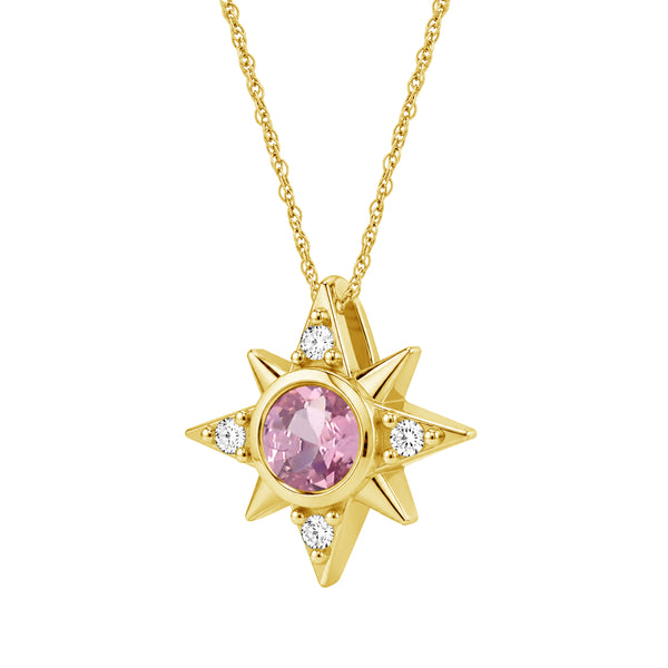 Gemstone and Created White Sapphire 14K Gold Over Silver Pendant (8R Rope Chain)