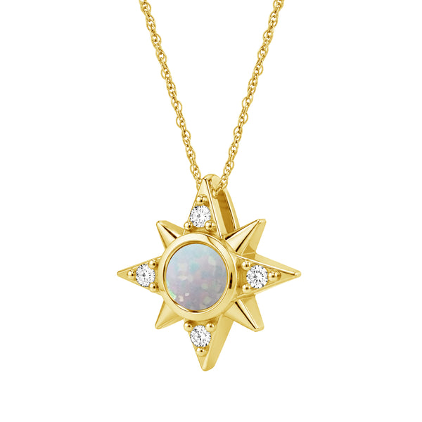 Gemstone and Created White Sapphire 14K Gold Over Silver Pendant (8R Rope Chain)