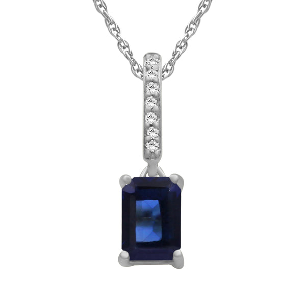 Gemstone and Created White Sapphire Pendant (8R Rope Chain) Assorted colors