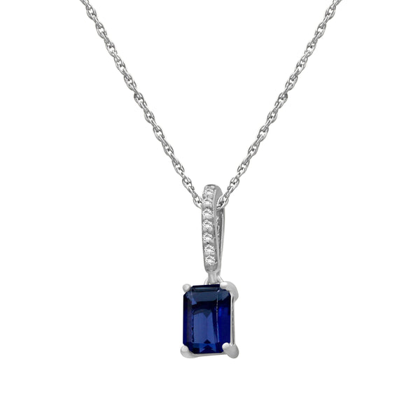 Gemstone and Created White Sapphire Pendant (8R Rope Chain) Assorted colors