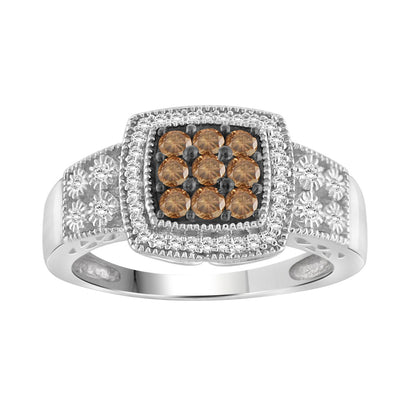 1/2 ctw Champagne and White Diamond Ring in Sterling Silver