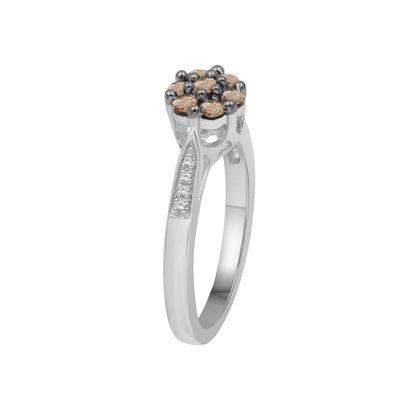 1/2 ctw Champagne and White Diamond Ring in Sterling Silver