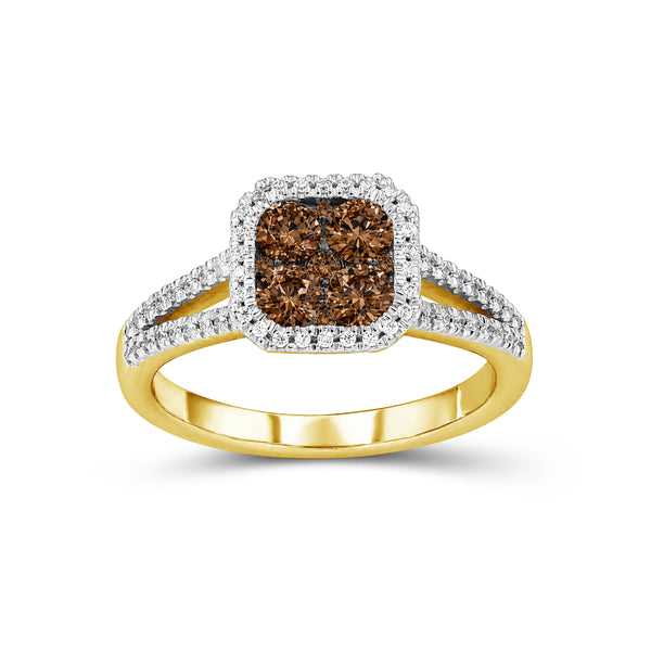 3/4 Carat T.W. Champagne Diamond 14K Gold Over Silver Ring