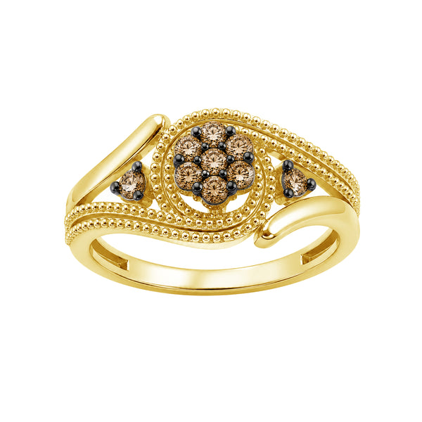 1/4 Carat T.W. Champagne Diamond 14K Gold Over Silver Ring