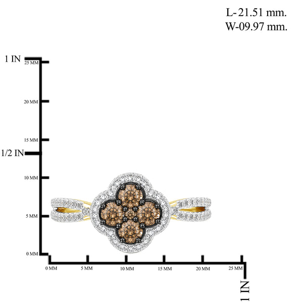1/2 Carat T.W. Champagne and White Diamond 14K Gold Over Silver Ring