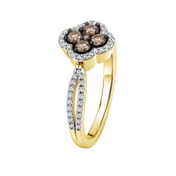 1/2 Carat T.W. Champagne and White Diamond 14K Gold Over Silver Ring