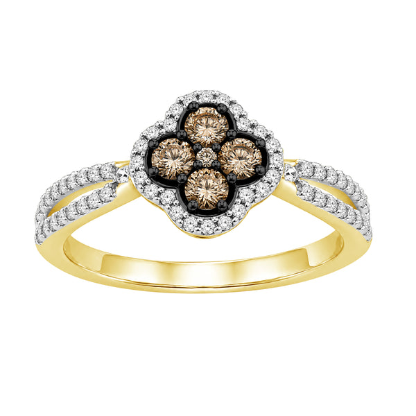 1/2 Carat T.W. Champagne and White Diamond 14K Gold Over Silver Ring